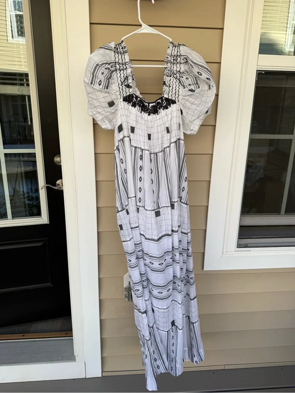 Free People White and Black Patterned Maxi Dress